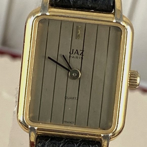 Vintage Jaz Paris Ladies French Designer Watch Beautiful Pinstrip Gray Gold Dial